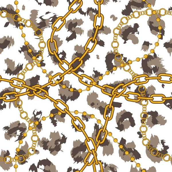 Chaînes dorées sur peau de léopard — Image vectorielle
