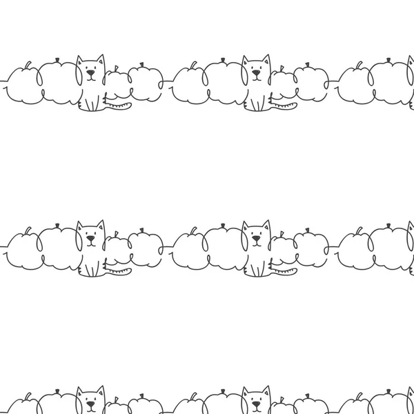 Doodle Vettore Halloween Modello Senza Soluzione Continuità Con Gatto Seduto — Vettoriale Stock