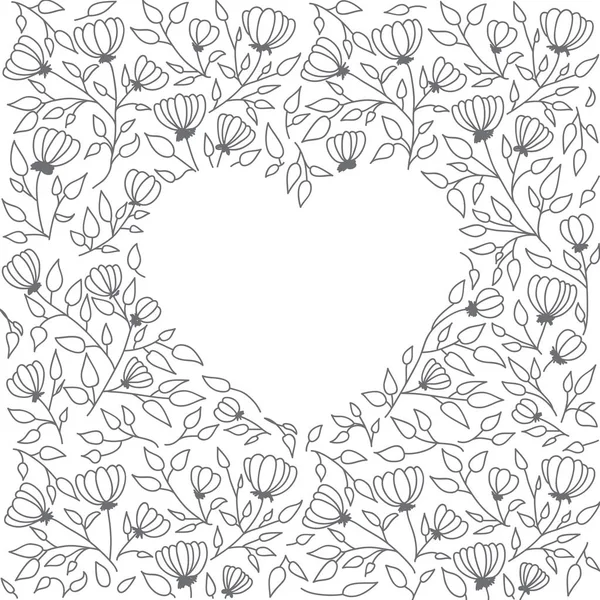 Vector Illustration Floral Heart Shaped Frame — Stock Vector