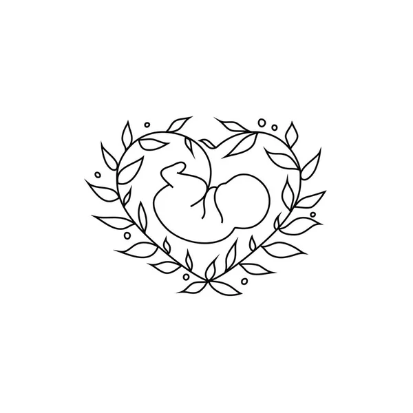 Vector Fetus Symbol Floral Heart Shaped Frame — Stock Vector