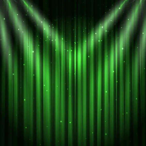Green stage curtain background — Stock Vector