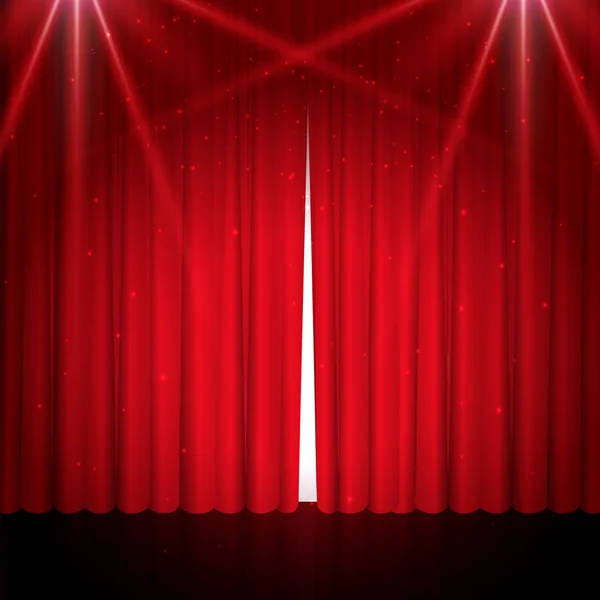 Aberto cortina de palco vermelho — Vetor de Stock