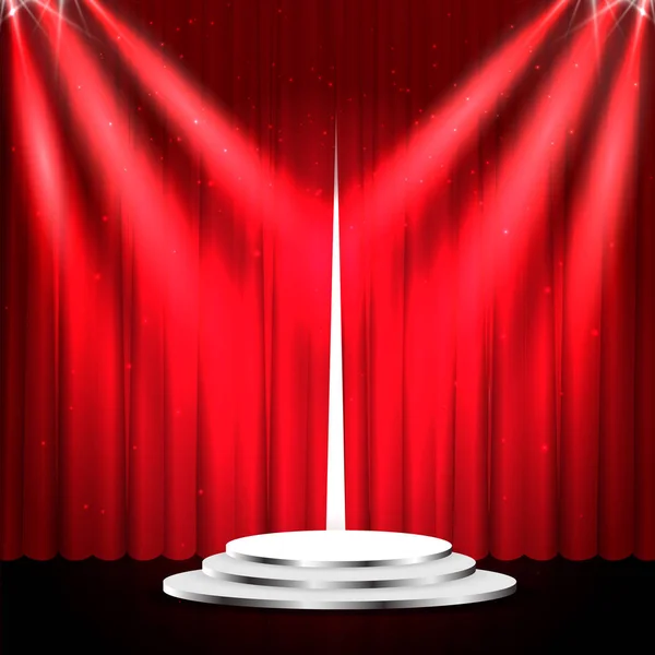 Stage podium with red curtain — Stock Vector