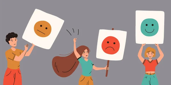 Nivåer Användartillfredsställelse Bra Neutral Dålig Folk Visar Sina Känslor Offentligt — Stock vektor