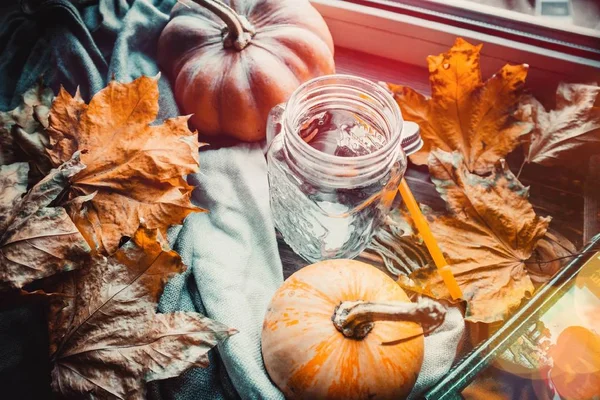 Stylish flatlay arrangement with pumpkins and other stationary accessories.