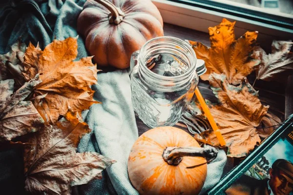 Stylish flatlay arrangement with pumpkins and other stationary accessories.