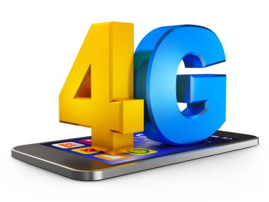 4g ve beyaz zemin üzerine smartphone. 3D render.