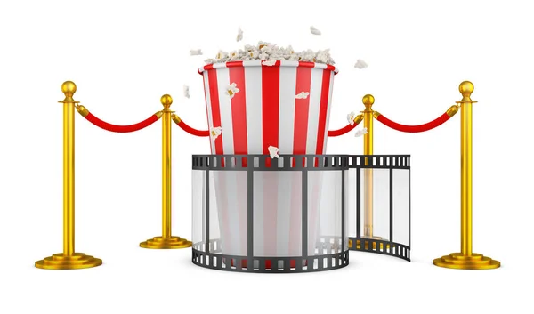 Film Och Popcorn Bakgrund Pelare Med Ett Rött Rep Rendering — Stockfoto