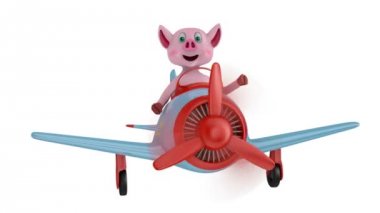 Piglet bir uçak ile beyaz bir arka plan üzerinde bir yazıt Merry Christmas.