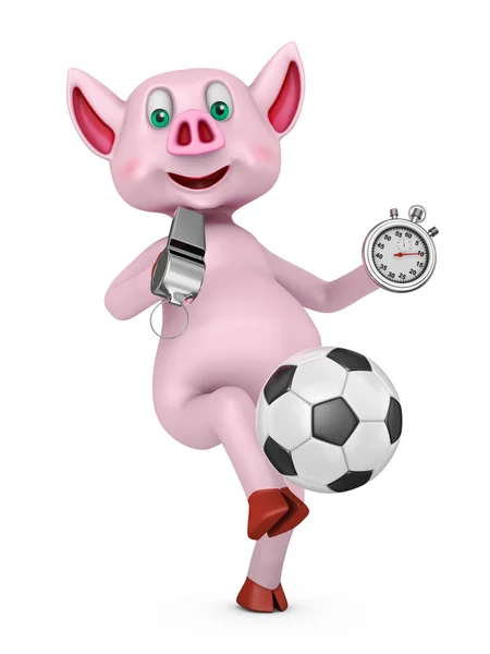 Piglet Soccer Ball Whistle Stopwatch Rendering — Stock Photo, Image