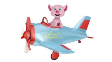 Piglet bir uçak ile beyaz bir arka plan üzerinde bir yazıt Merry Christmas.