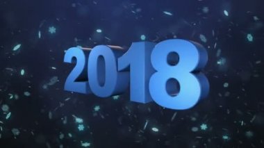 Kırmızı hacimsel figür 2018-2019 düşen kar taneleri arka planı. 3D render.