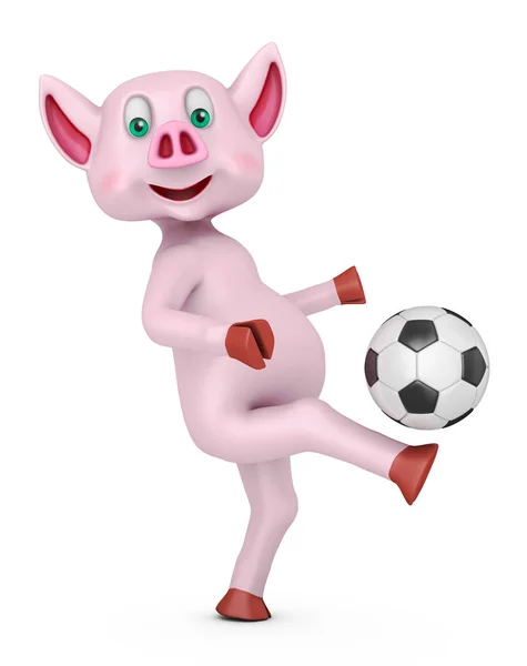 Piglet Soccer Ball White Background Rendering — Stock Photo, Image