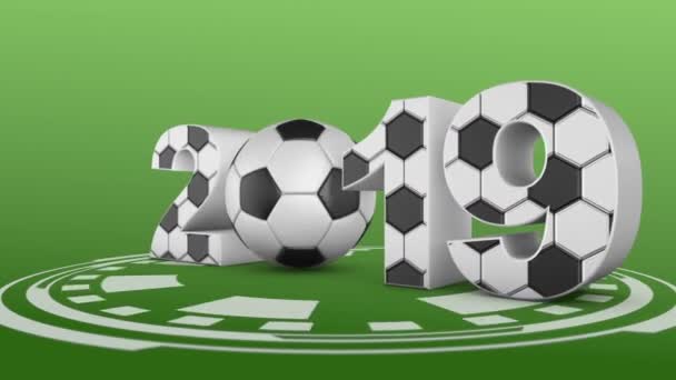 サッカー ボールと体積碑文 2019 のレンダリング — ストック動画