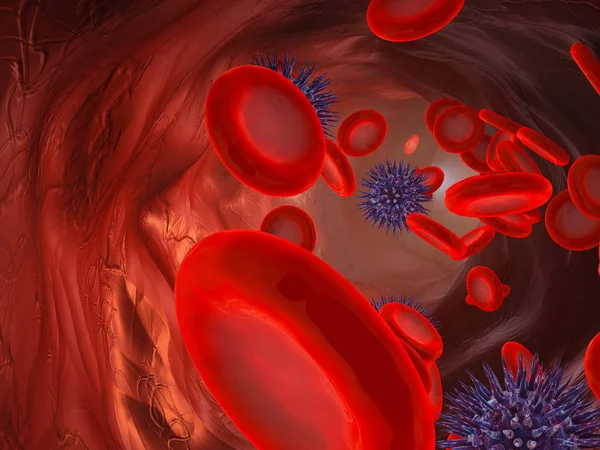 Een Close Van Het Verkeer Van Bloedcellen Virussen Slagader Rendering — Stockfoto
