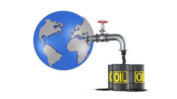 バレルに流れる油から油パイプ グローブ のレンダリング — ストック動画