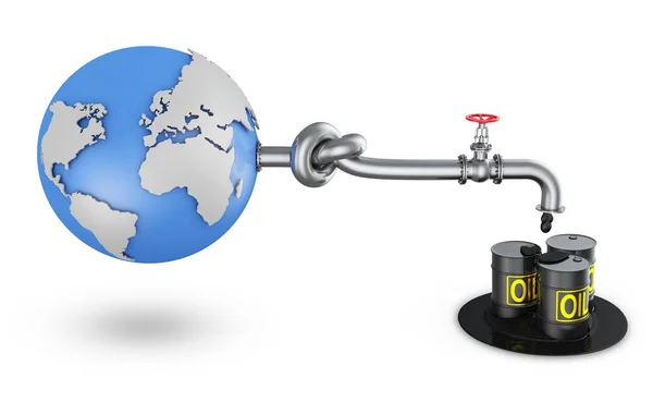 Globe Oil Pipe Which Oil Flows Barrels Render — Stock Photo, Image