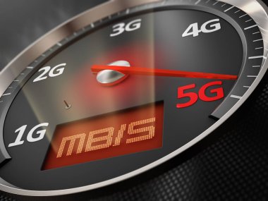 Araba hız göstergesi oku 5G 'yi gösteriyor. 3d hazırlayıcı