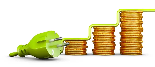 ヨーロッパの標準的な緑のプラグとコインのスタック 3Dレンダリング — ストック写真