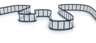 Beyaz arkaplanda bir kamera için çarpık boş bir film