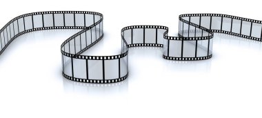 Beyaz arkaplanda bir kamera için çarpık boş bir film