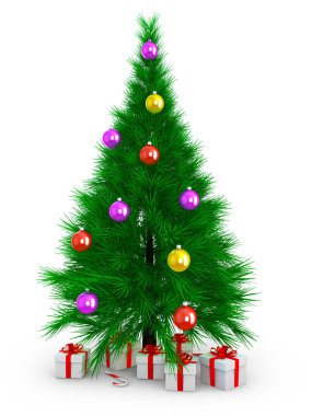 Noel ağacı ve hediye. 3d hazırlayıcı