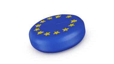 Head of cheese in the form of the EU flag and a piece with the flag of the France. 3d render.