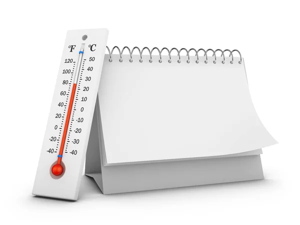 Thermometer Lege Desktop Kalender Een Witte Achtergrond Weergave — Stockfoto