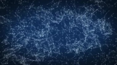 Noktalar ve çizgilerden oluşan soyut salınım ağı. Alanın derinliği ile döngü halinde animasyon. 3d hazırlayıcı