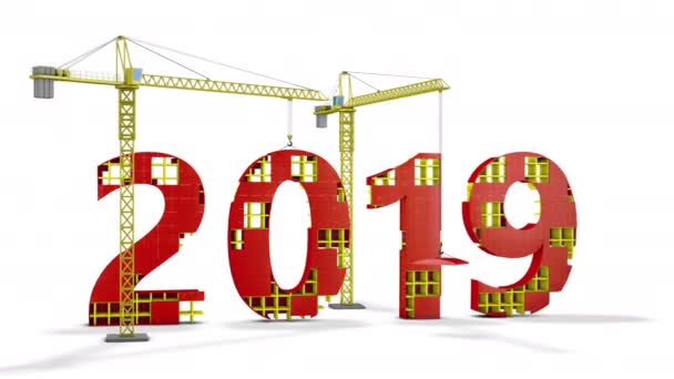 Two Tower Cranes Building Volumetric Figure 2019 Render — Stock Video