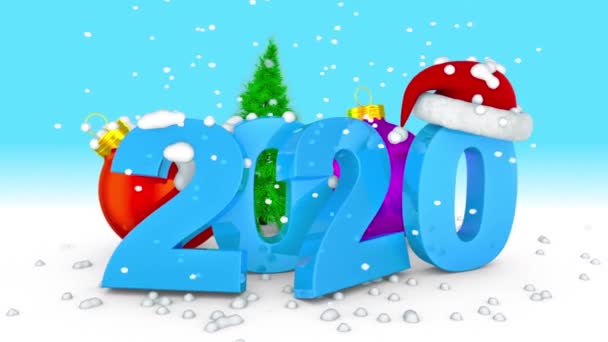 Numbers 2020 Ball Christmas Tree Which Snow Falls Rendering — Stock Video