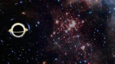Yıldızların arka planına doğru hareket eden kara delik. 3d render. Bu görüntünün unsurları Nasa tarafından döşenmiştir.