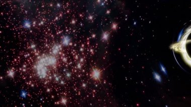 Yıldızların arka planına doğru hareket eden kara delik. 3d render. Bu görüntünün unsurları Nasa tarafından döşenmiştir.