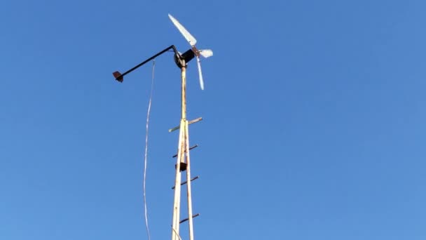 Homemade Wind Power Generator Blue Sky — Stock Video