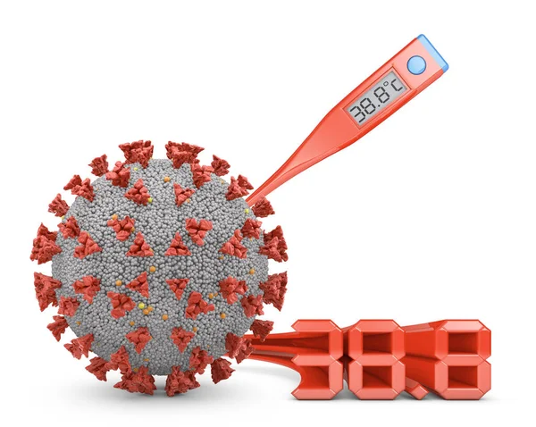 Termómetro Una Célula Coronovirus Renderizar —  Fotos de Stock