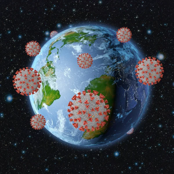 Planeta Tierra Rodeada Coronovirus Renderizado Elementos Esta Imagen Proporcionados Por — Foto de Stock