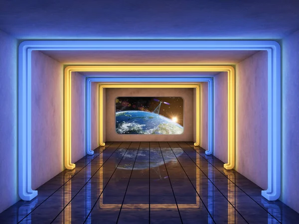 Futuristic Corridor View Earth Rendering Elements Image Furnished Nasa — Stock Photo, Image