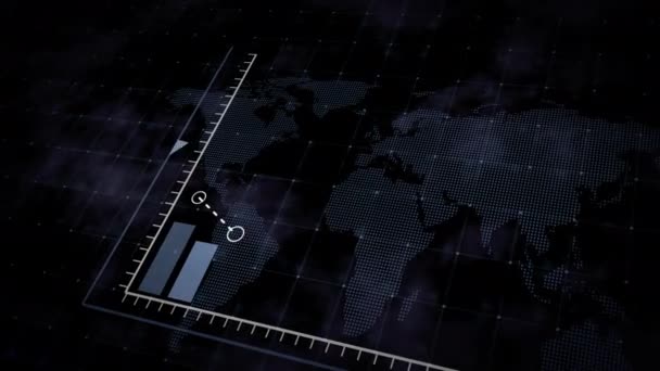 Animação Gráfico Barras Azul Crescente Seguindo Seta Fundo Mapa Mundo — Vídeo de Stock