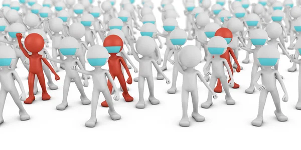 Crowd White Red Masked Men Render — Stock Photo, Image