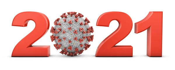 Figuras Volumétricas 2021 Coronavírus Covid Sobre Fundo Branco Renderização — Fotografia de Stock