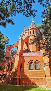 Beclav, Czech Republic  September 2, 2025 Church of the Visitation of the Virgin Mary Beclav Potorn.Interesting neo-Gothic church in South Moravia