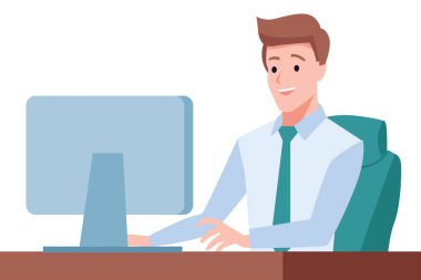 Beyefendi sit resepsiyon ve bilgisayar, ofis ortamı, lider patron üzerinde çalışıyor