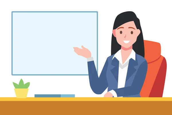 Zarif kız oturup bir şeyler sunan beyaz tahta, yazıhane çevre, lider patron koltuğu