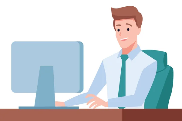 Beyefendi sit resepsiyon ve bilgisayar, ofis ortamı, lider patron üzerinde çalışıyor