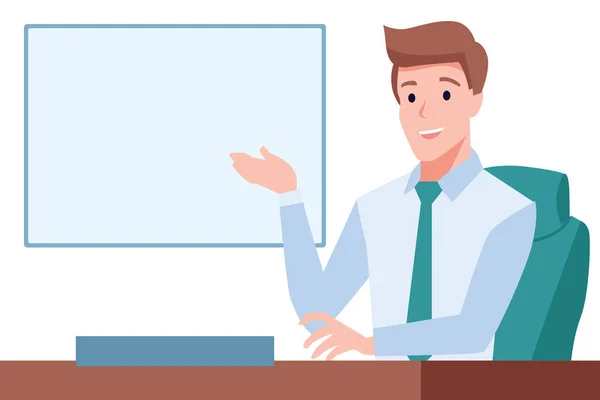 Zarif beyefendi oturup bir şeyler sunan beyaz tahta, yazıhane çevre, lider patron koltuğu