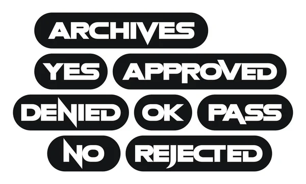 Dizi en sık kullanılan damga sözcükleri, tek renkli, arşiv, Evet, onaylanmış, engellendi, ok, geçmek, Hayır, reddetti