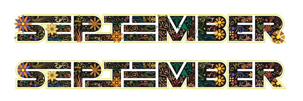 Kelime Eylül, 9 ay, siyah renkte çiçek ve yaprakları ile süslenmiş