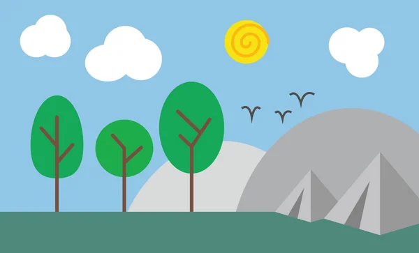Doğa, düz illüstrasyon minimalist tasarım, temel renk soyut kamp sahnede