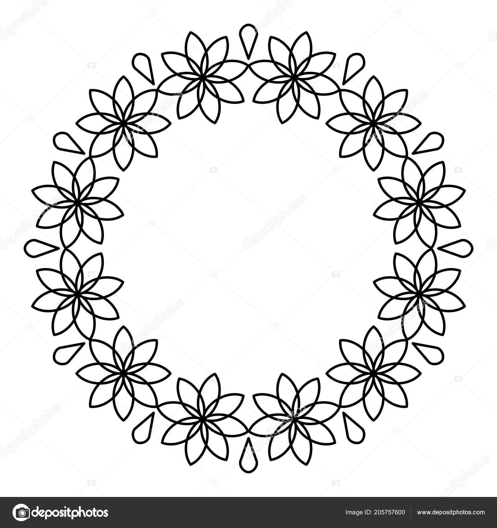 Download Outline Flowers Circle Frame Design Monochrome Floral ...