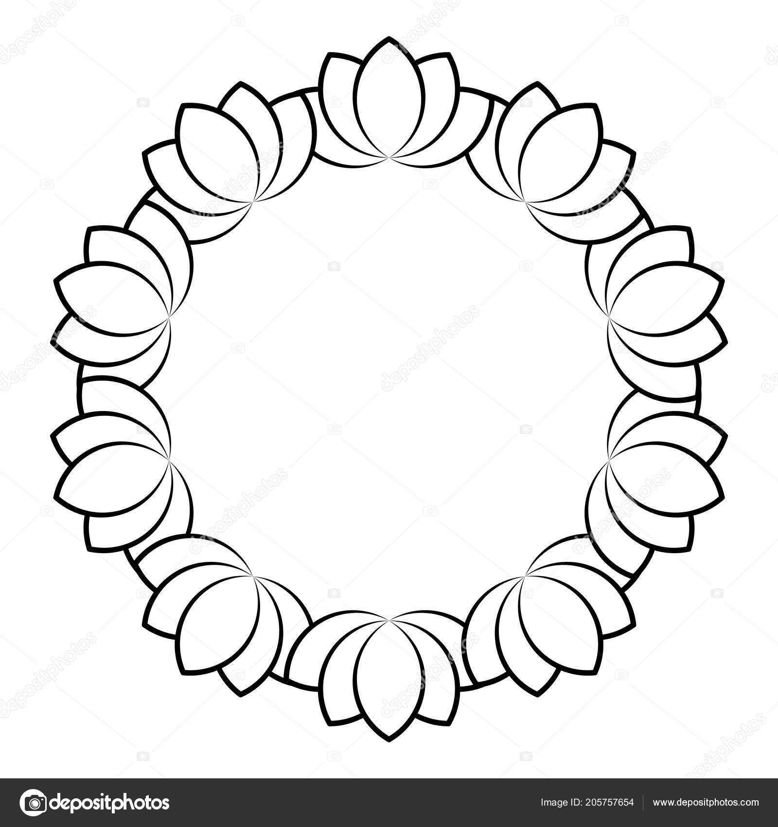 Download Outline Flowers Circle Frame Design Monochrome Floral ...